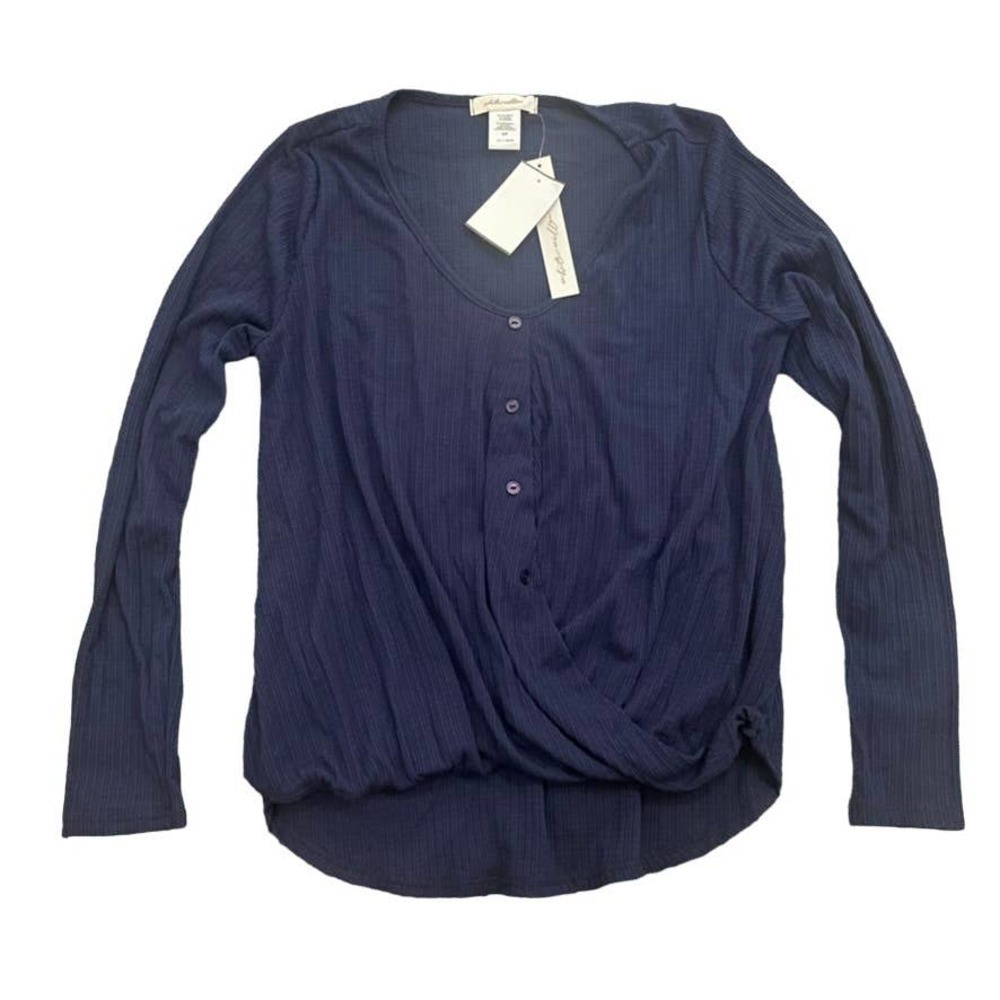 White Willow Waffle-Knit Surplice Hi-Low T Shirt, Size S​​​​​​​